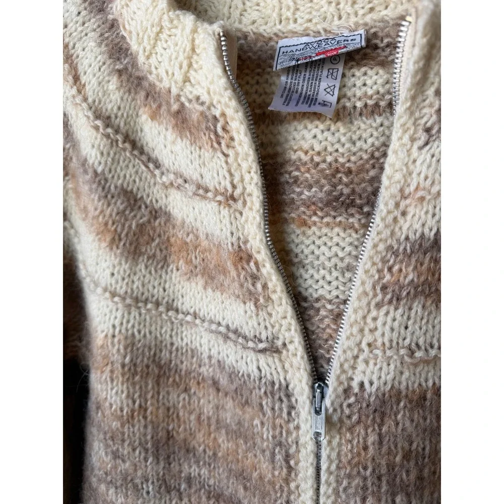 Avoca Handweavers 100% Wool Cardigan Brown Cream Grandmacore Hand Knit M/L